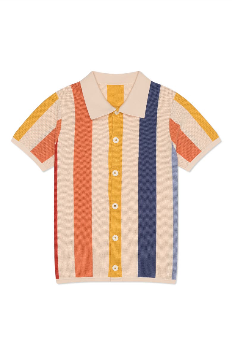 MAVRANS Stripe Short Sleeve Button-Up Sweater, Main, color, 