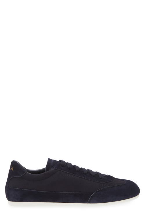 Prada Mixed Media Low Top Sneaker In Navy