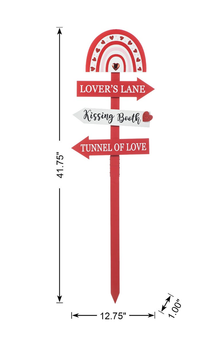 Glitzhome 41.75"H Valentine's Wooden Rainbow Word Sign Yard Stake, Alternate, color, Red