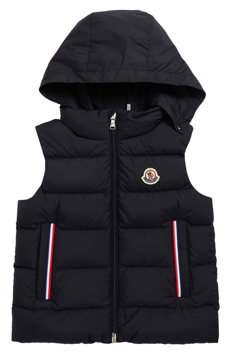 Moncler Kids
Buang Down Hooded Vest, Main, color, Navy
