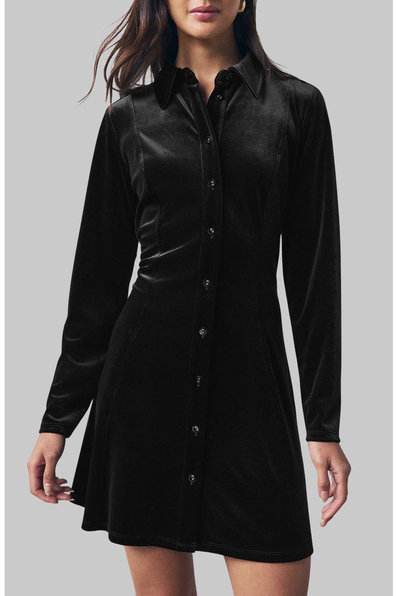 Velvet Mini Shirtdress, Main, color, BLACK