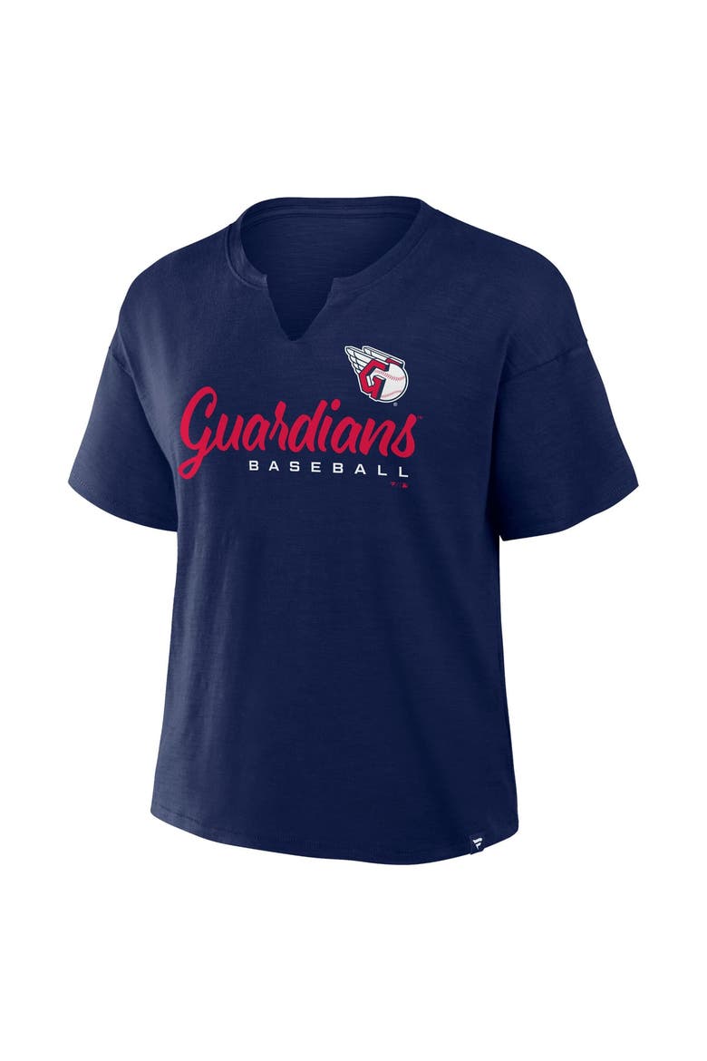 Women's Fanatics Navy Cleveland Guardians Fan Fave Stadium Slub Boxy Notch Neck T-Shirt, Alternate, color, Navy