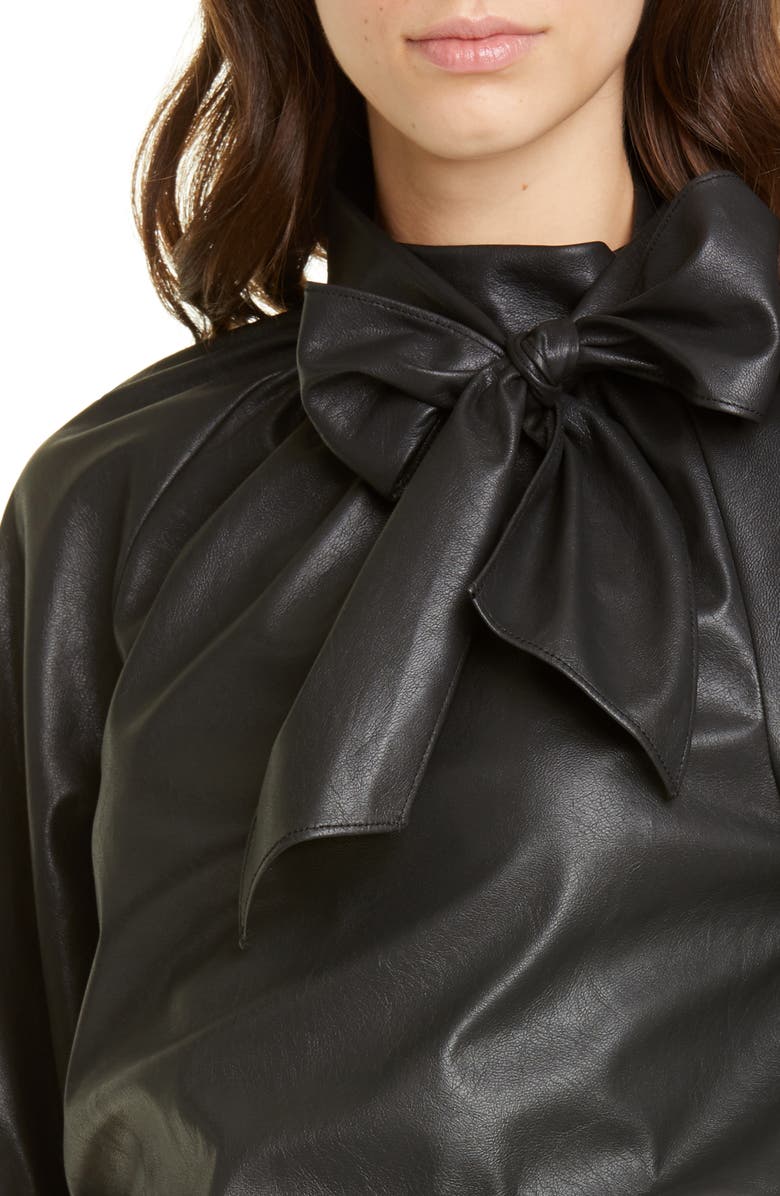 Rebecca Taylor Tie Neck Faux Leather Top, Alternate, color,