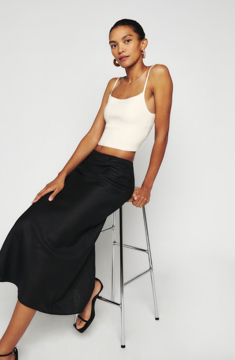 Reformation Layla Linen Skirt, Alternate, color, Black