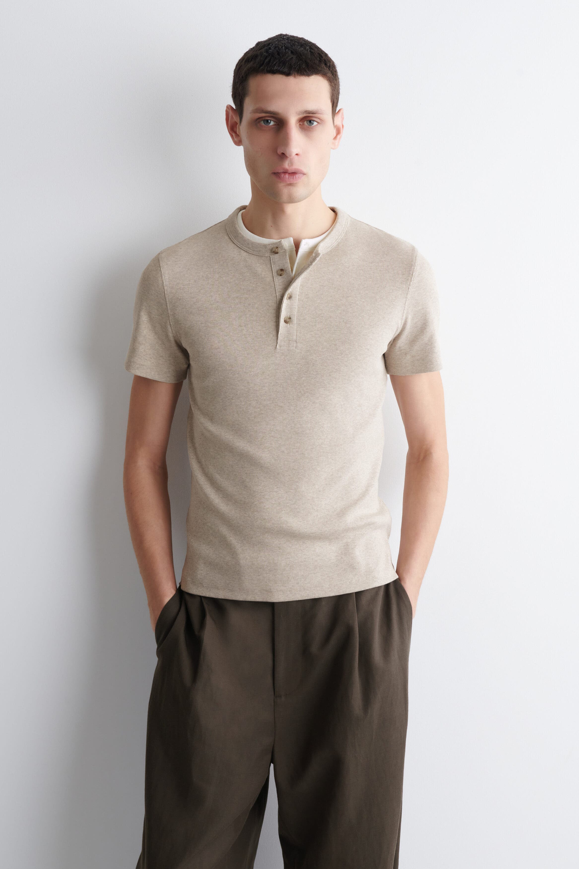 Slim-Fit Ribbed Henley T-Shirt - image 3
