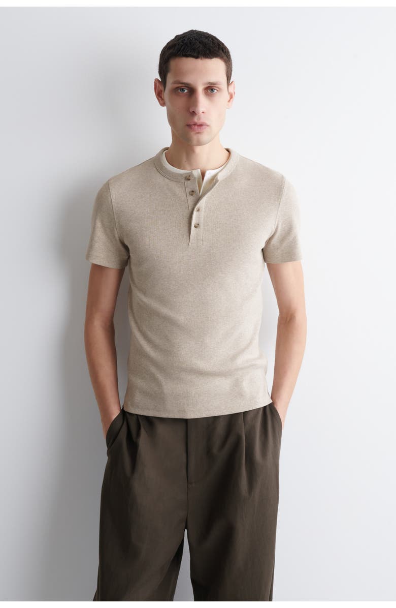 COS Slim-Fit Ribbed Henley T-Shirt, Main, color, Beige Mélange