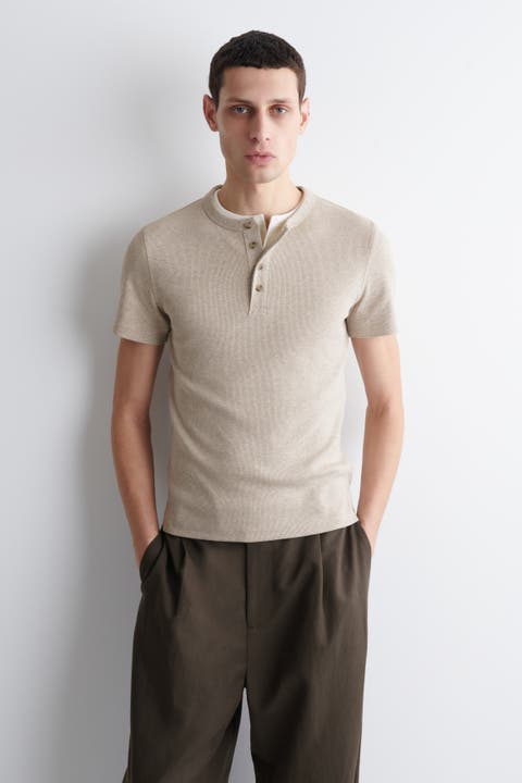Slim-Fit Ribbed Henley T-Shirt