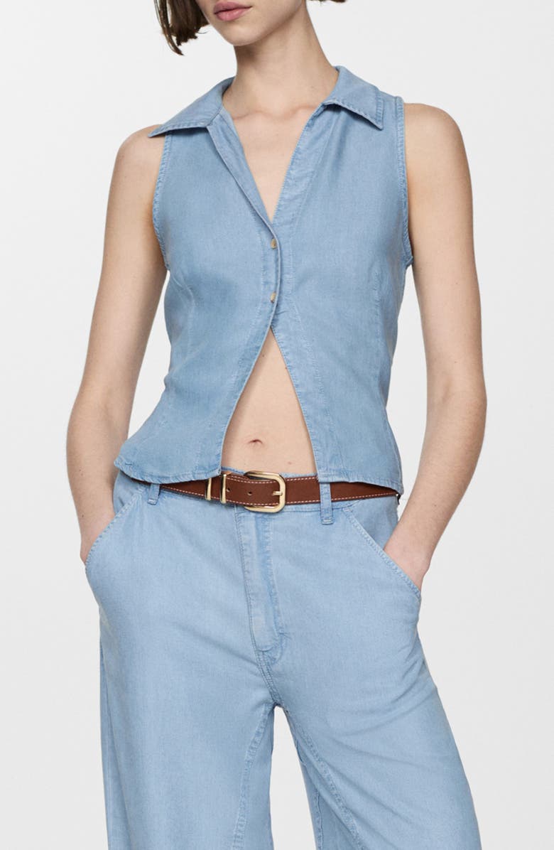 MANGO Sleeveless Button-Up Shirt, Alternate, color, 