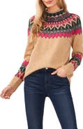 CeCe Fair Isle Funnel Neck Sweater