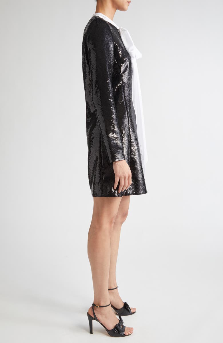 Giambattista Valli Bow Neck Long Sleeve Sequin Minidress, Alternate, color, Black