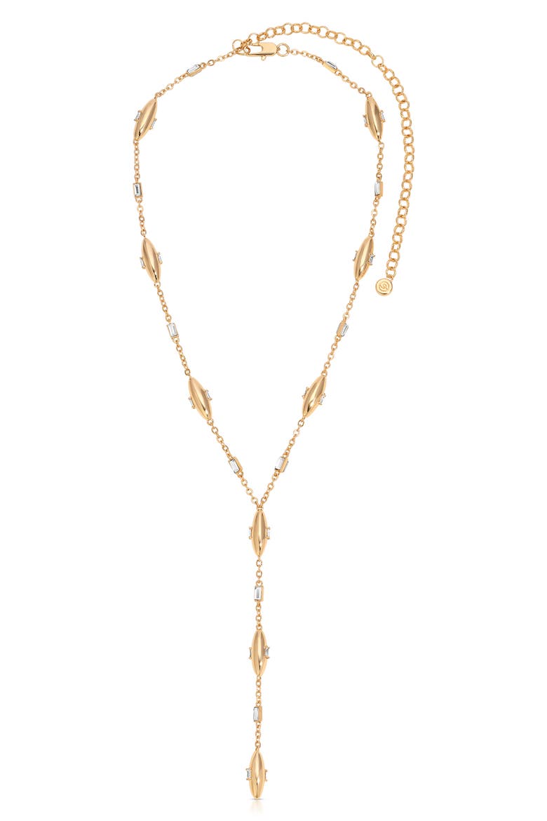 Baguette Cubic Zirconia Oval Dome Y-Necklace, Alternate, color, GOLD