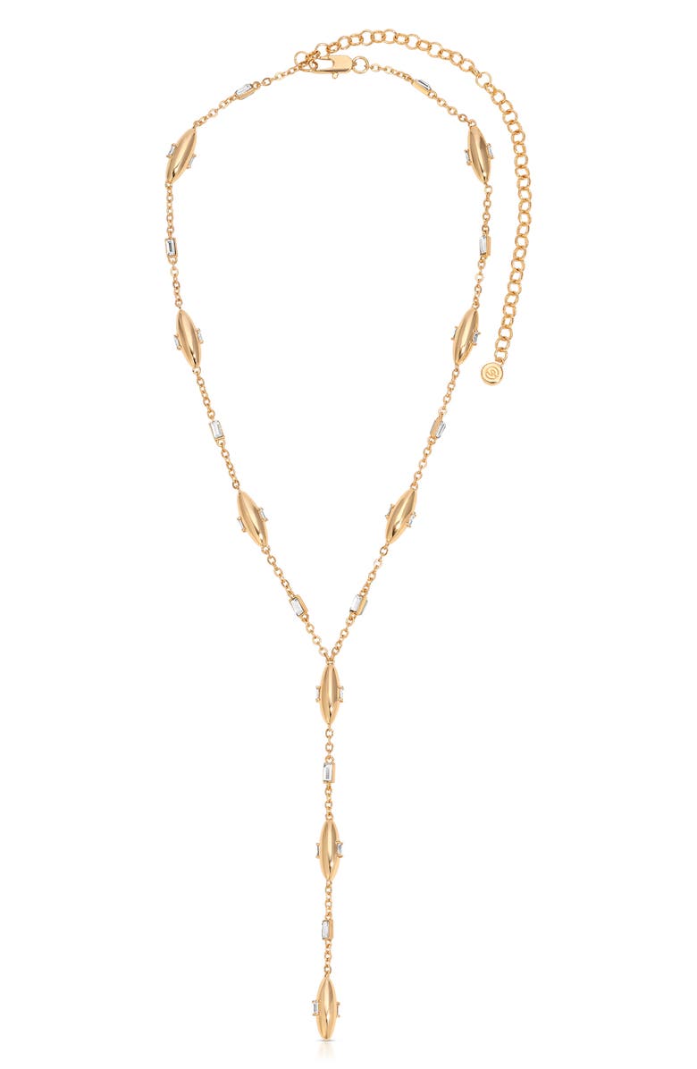 Ettika Baguette Cubic Zirconia Oval Dome Y-Necklace, Alternate, color, Gold