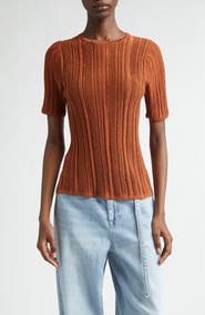 Zimmermann Indra Short Sleeve Shimmer Rib Sweater