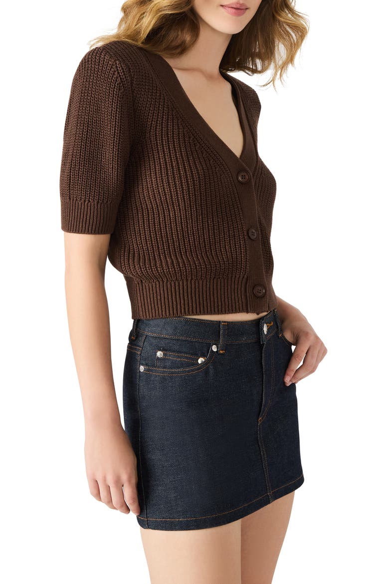Janae Short Sleeve Cotton Blend Cardigan, Alternate, color, CHOCOLATE