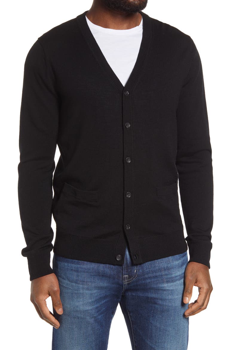 Washable Merino Wool Cardigan, Alternate, color, BLACK CAVIAR