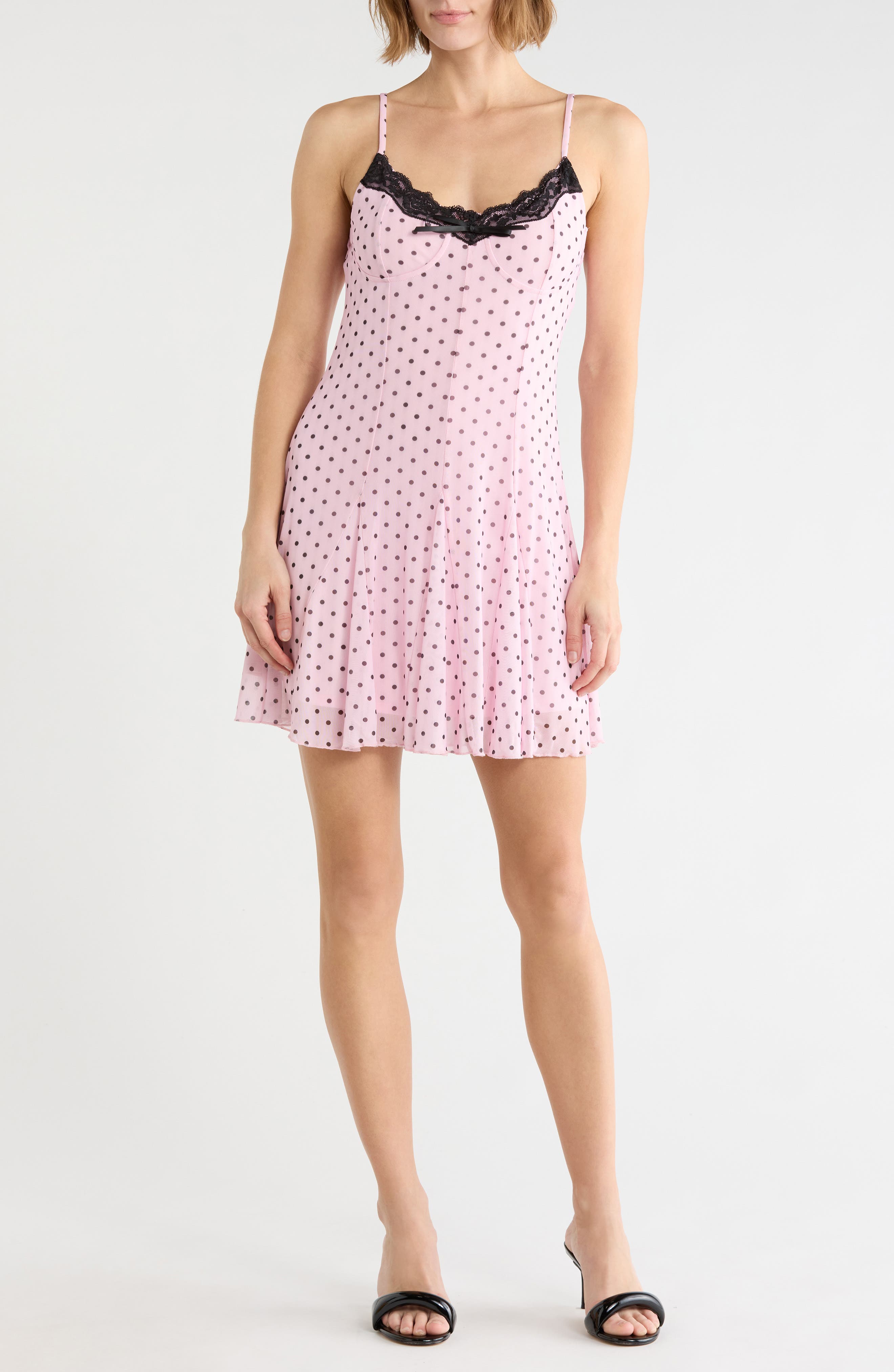Lace Trim Polka Dot Slipdress