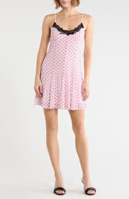 LUV BETSEY Lace Trim Polka Dot Slipdress