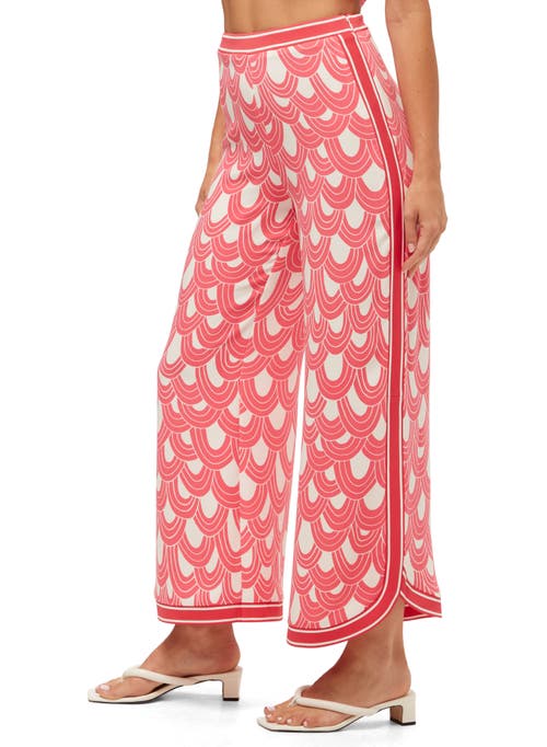 Trina Turk Overhead Cropped Scallop-print Pants In Coral Crush/whitewash