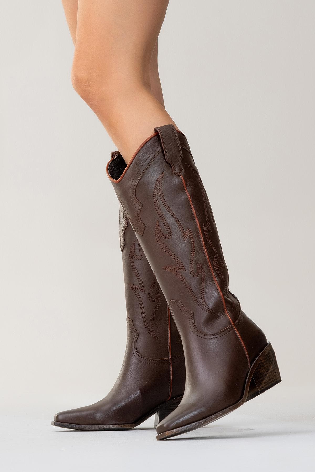 Forever & Always Shoes Pietro Leather Western Knee High Boot, Alternate, color, Brown Leather