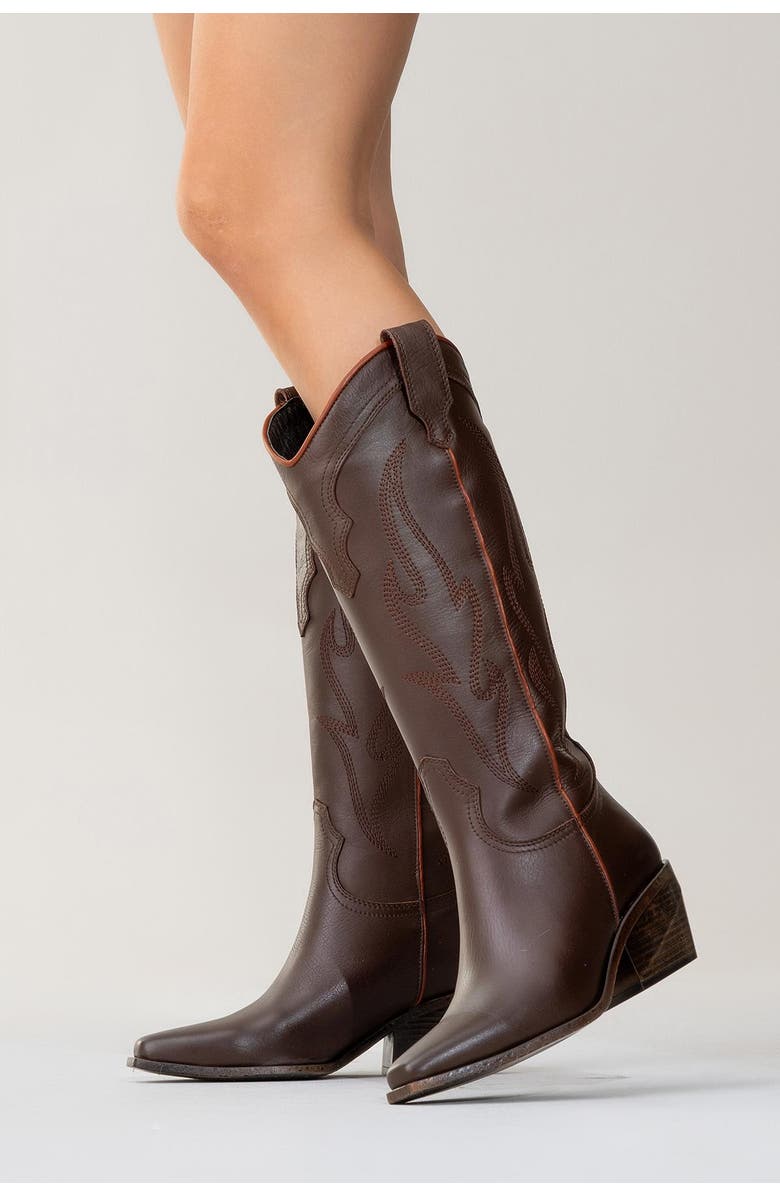 Forever & Always Shoes Pietro Leather Western Knee High Boot, Alternate, color, Brown Leather