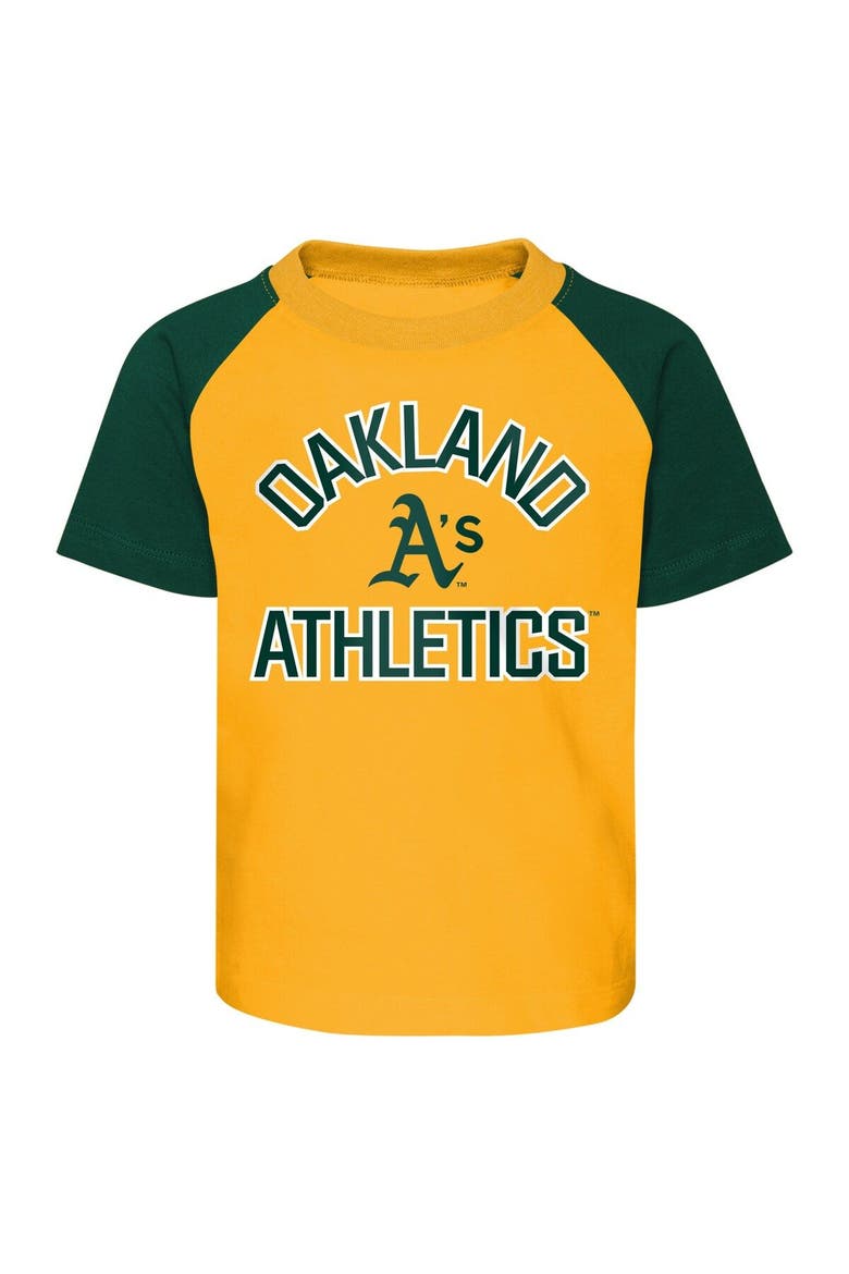 Infant Gold/Heather Gray Oakland Athletics Ground Out Baller Raglan T-Shirt and Shorts Set, Alternate, color, Gold