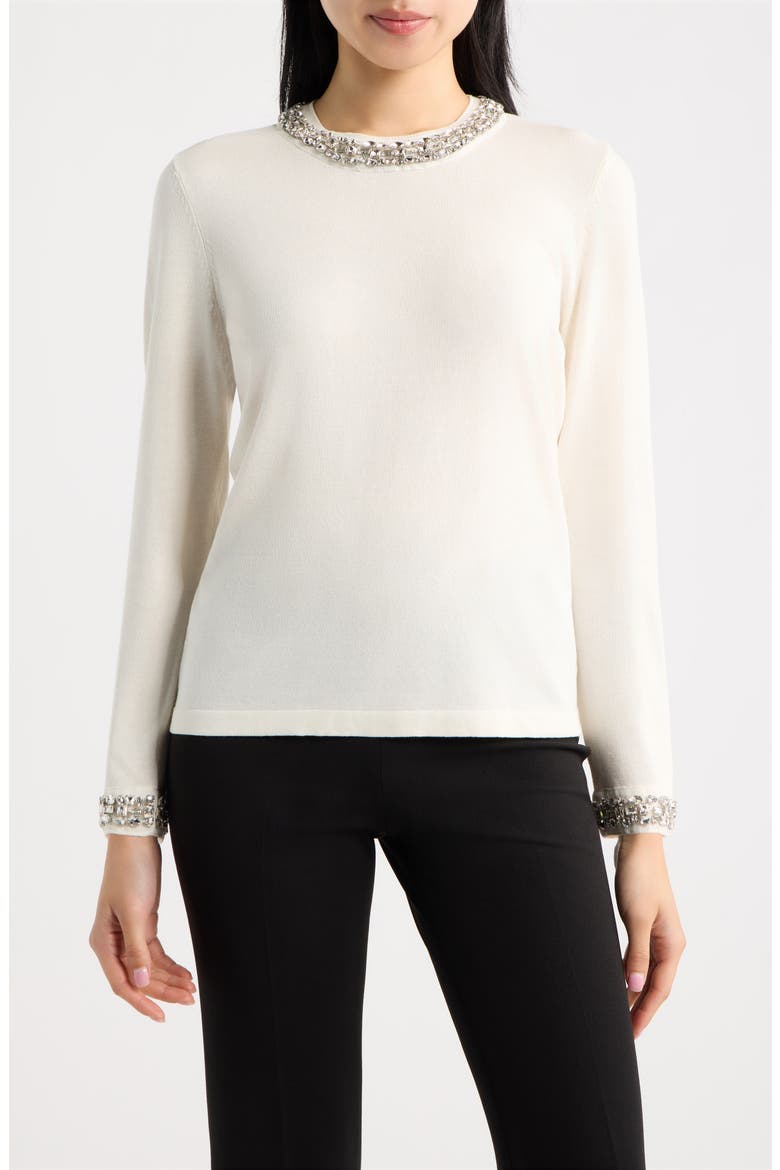 Rhinestone Embellished Sweater, Main, color, WHITE DOVE