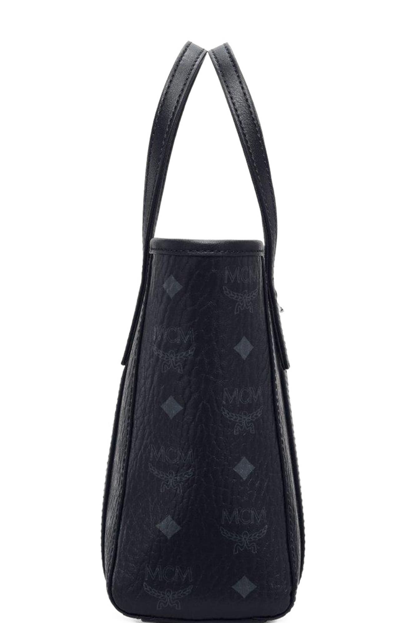 MCM Toni Top-Zip Shopper in Visetos, Alternate, color, Black