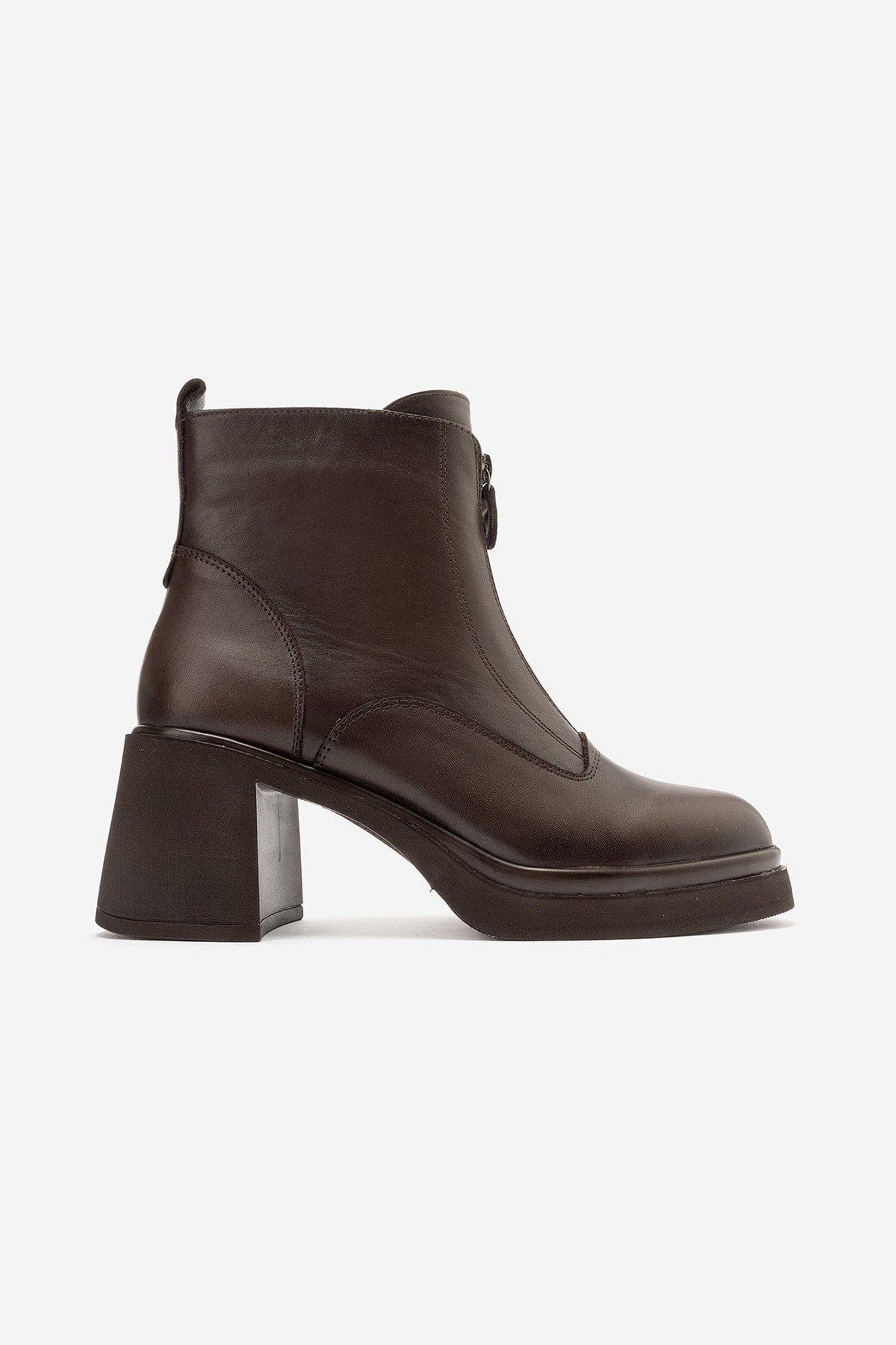 Stena Leather Front Zip Block Heel Boot, Alternate, color, Brown