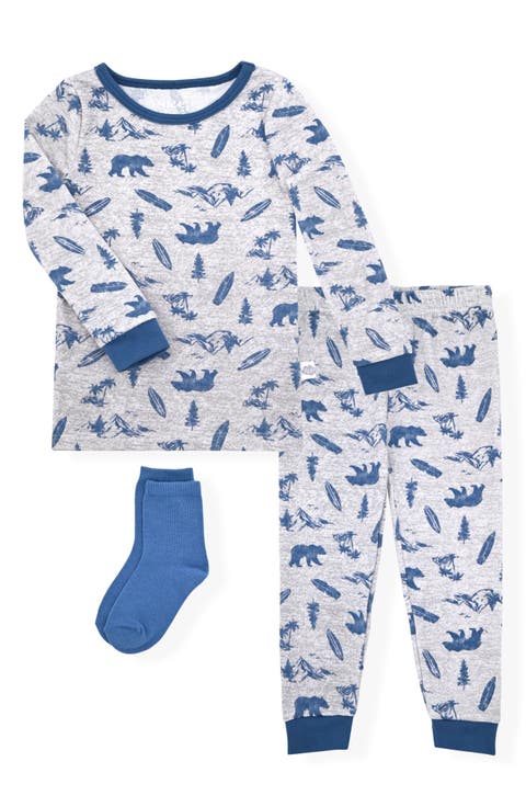 Print Fitted Two-Piece Pajamas & Socks Set