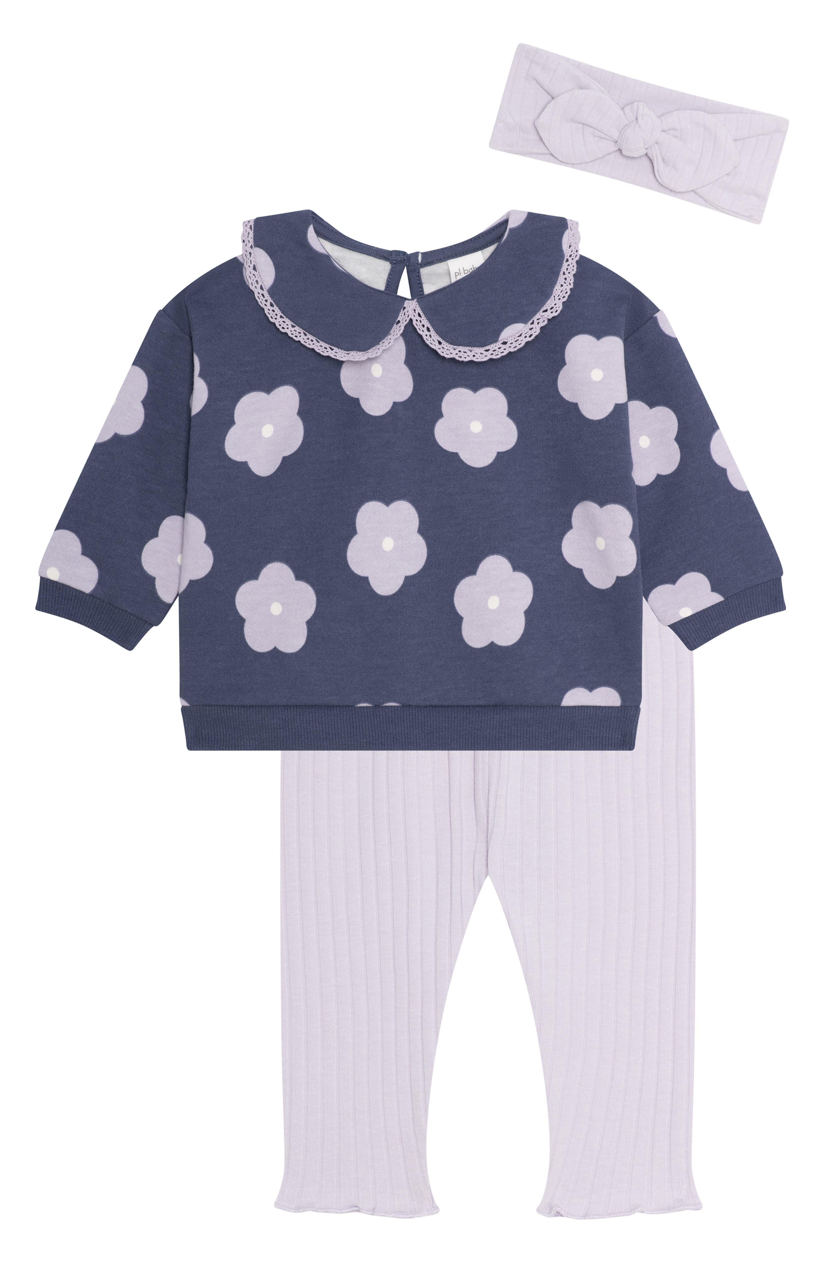 PL Baby by Petit Lem Peter Pan Collar Top, Leggings & Headband Set
