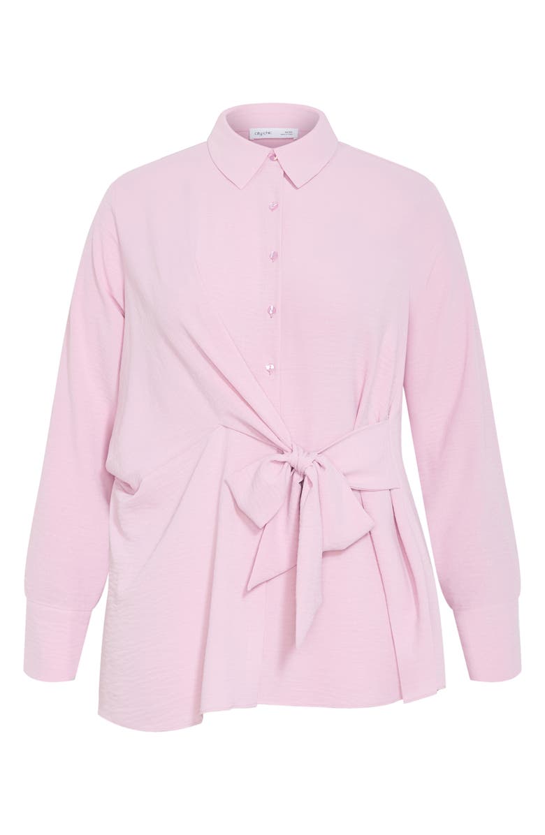 City Chic Telia Tie Waist Button-Up Shirt, Alternate, color, Soft Pink