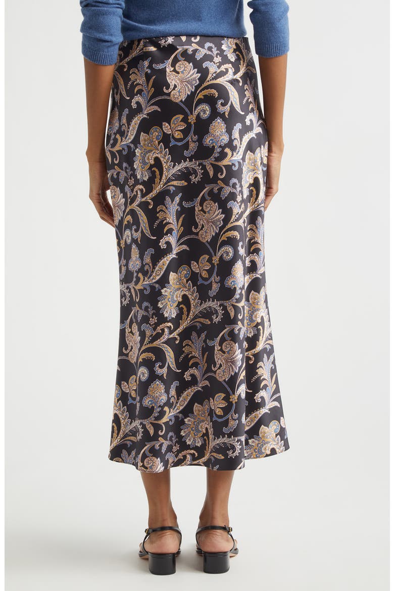 Clover Bias Cut Silk Blend Skirt, Alternate, color, BLACK MULTI