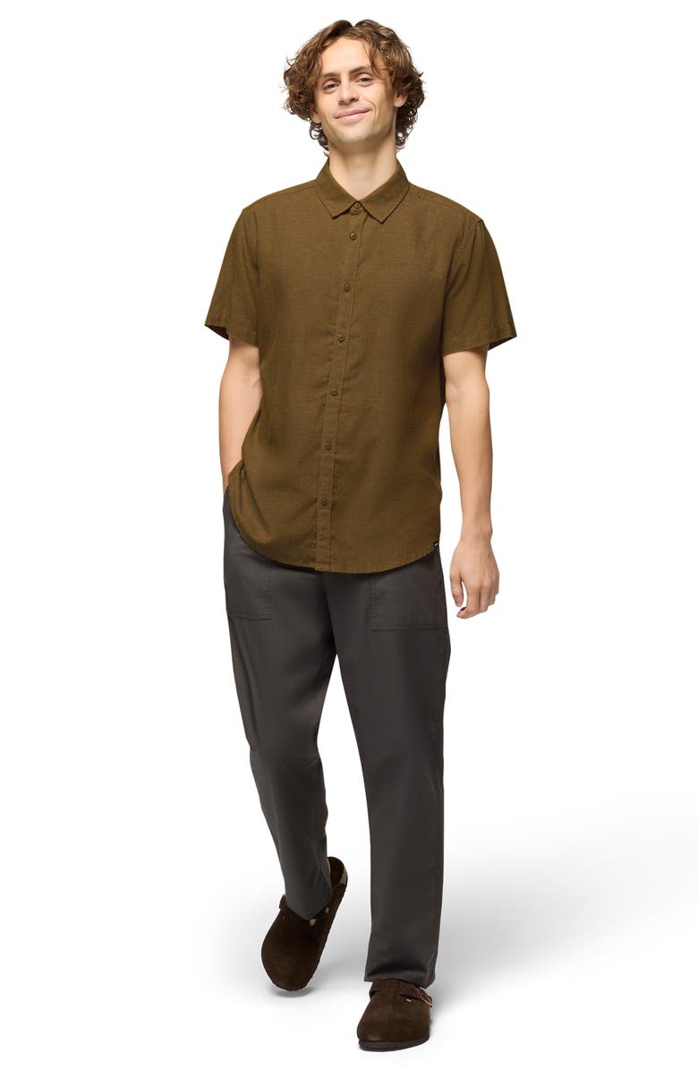 prAna Lindores Hemp Blend Short Sleeve Button-Up Shirt, Alternate, color, Retro Olive