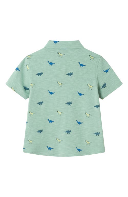 Andy & Evan Kids' Dino Print Short Sleeve Knit Button-up Shirt & Drawstring Shorts Set In Light Green