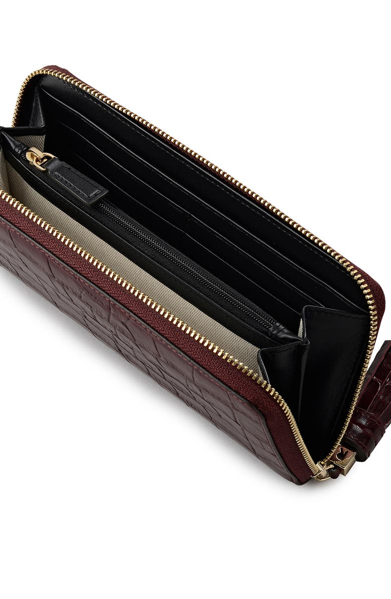 Radley Noble Alley Croc Embossed Zip Wallet, Alternate, color, Dark Cherry