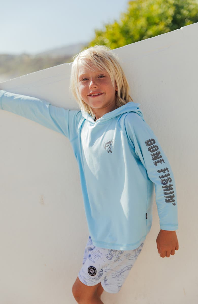 Feather 4 Arrow Kids' Reel Deal Tech Gone Fishin' Performance Hoodie, Alternate, color, Crystal Blue