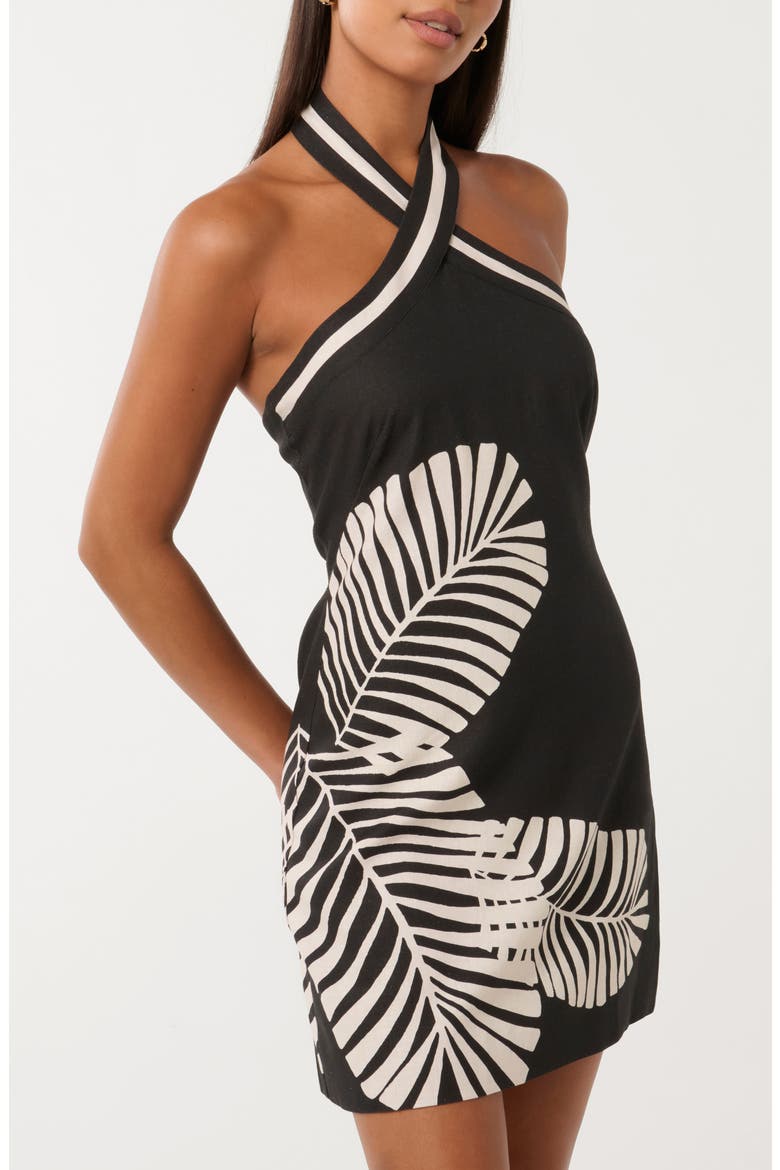 Adore Halter Linen Blend Minidress, Alternate, color, PAROS PALM