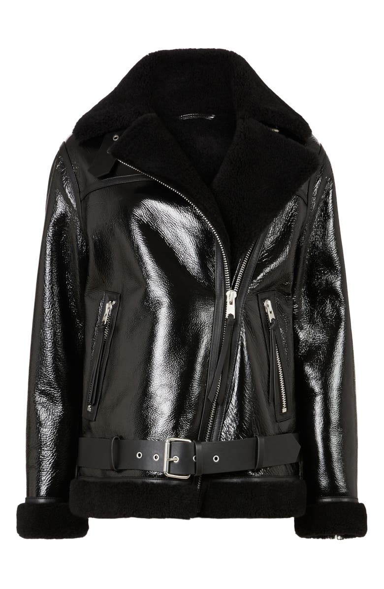 AllSaints Rei Genuine Shearling & Leather Moto Jacket, Alternate, color,