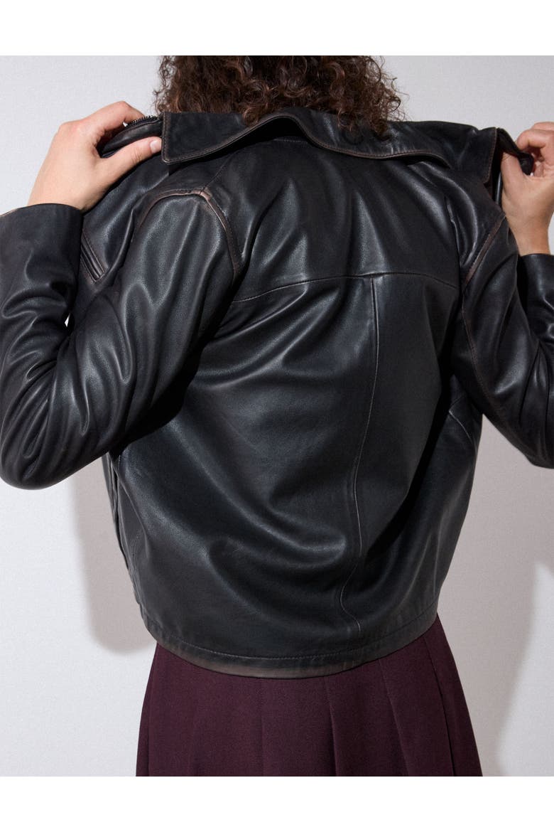 Kate Burnished Leather Jacket, Alternate, color, Brown