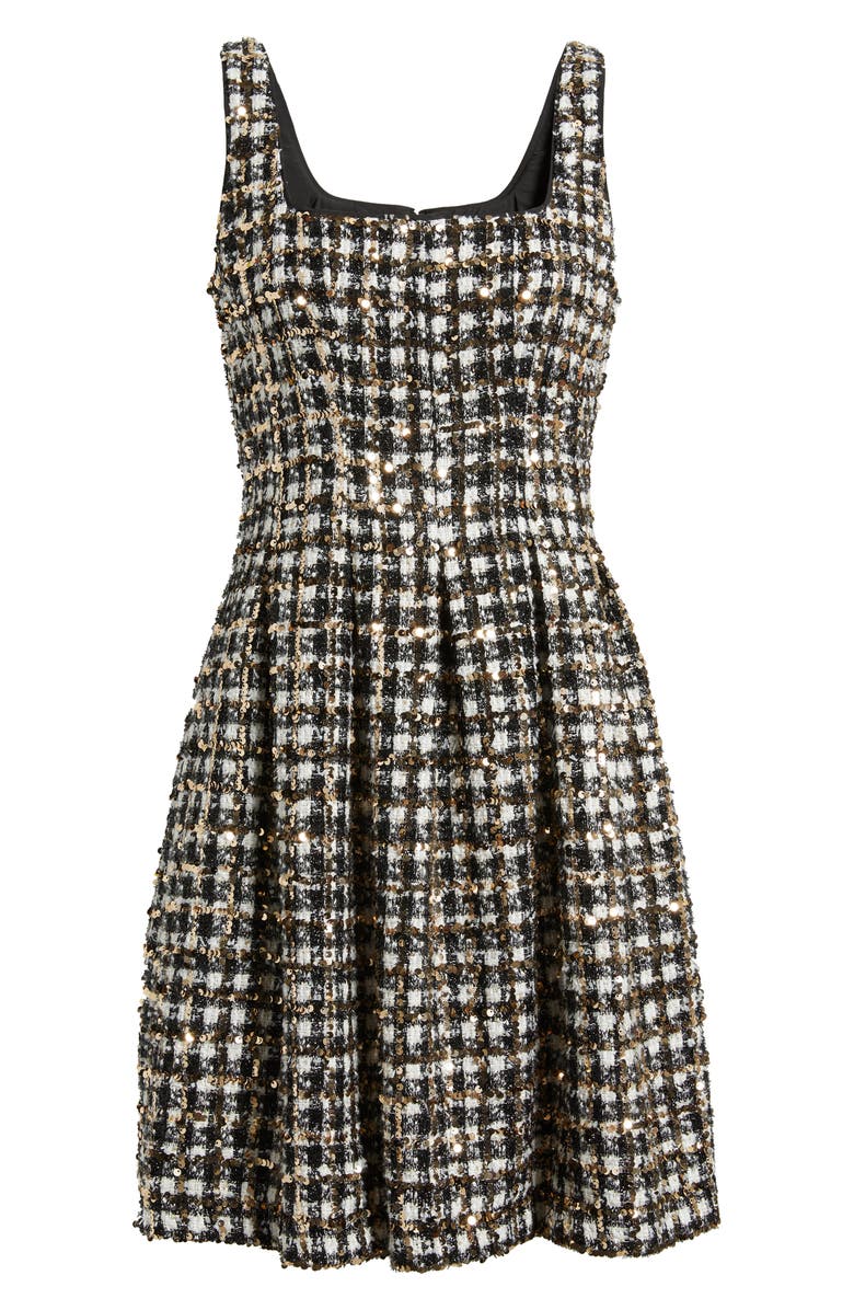 Vince Camuto Sequin Bouclé Fit & Flare Dress, Alternate, color, White Black