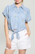 GUESS Brigitte Tie Front Eyelet Chambray Shirt
