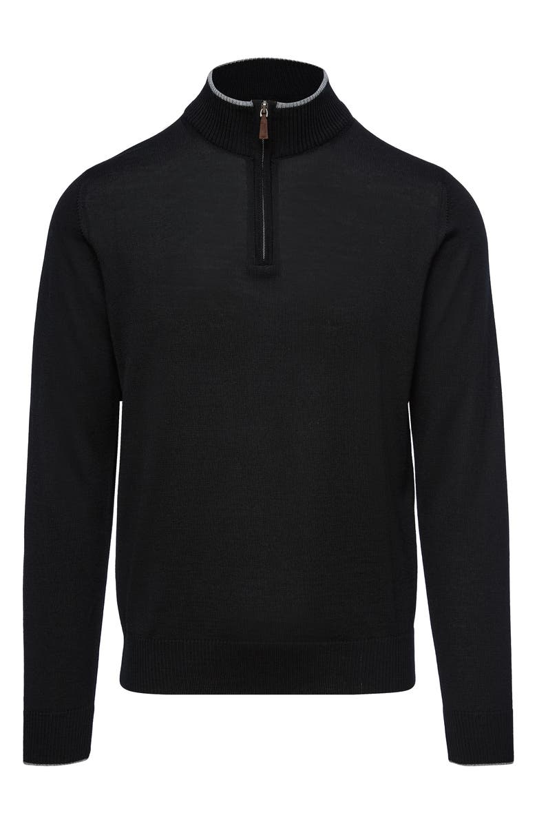 Emanuel Berg Light Gauge High Neck Quarter Zip Merino Wool Sweater, Main, color, Black