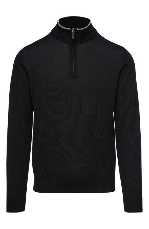 Light Gauge High Neck Quarter Zip Merino Wool Sweater