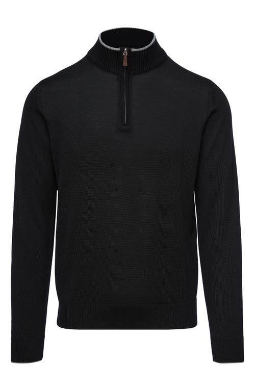 Emanuel Berg Light Gauge High Neck Quarter Zip Merino Wool Sweater in Black  product
