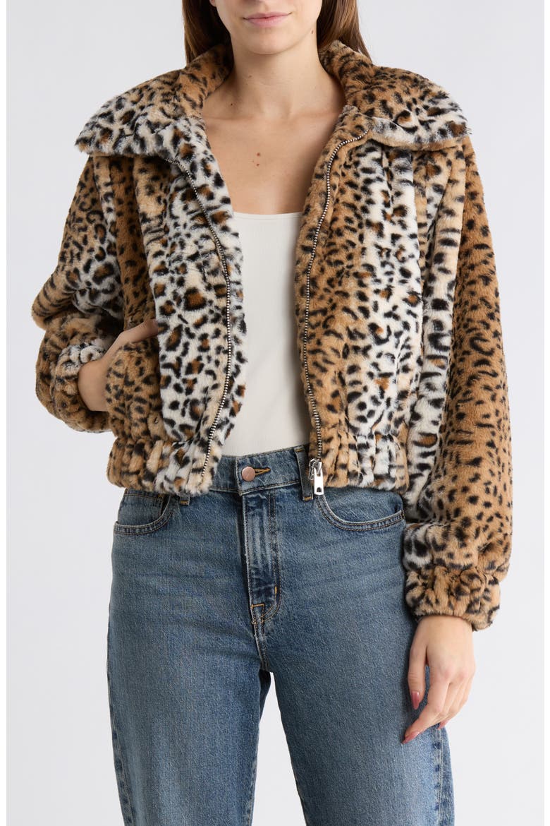 Leopard Print Faux Fur Bomber Jacket, Main, color, LEOPARD