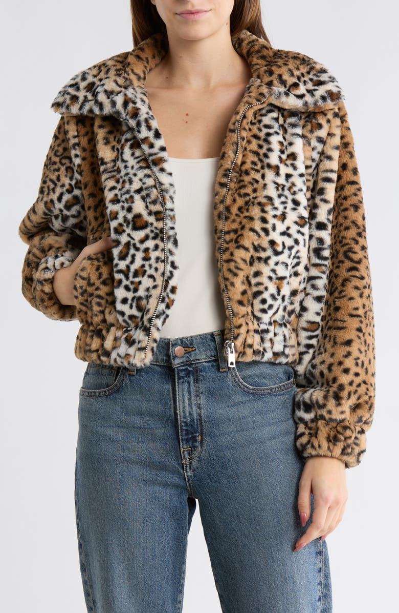 INTERNATIONAL DESIGNER Leopard Print Faux Fur Bomber Jacket, Main, color, Leopard