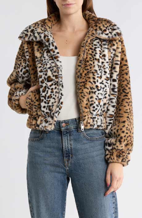 INTERNATIONAL DESIGNER Leopard Print Faux Fur Bomber Jacket