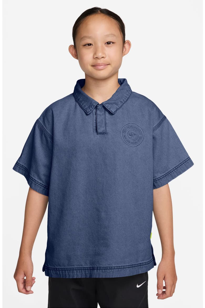 Kids' Short Sleeve Denim Polo, Main, color, 461 MYSTIC NAVY/NAVY/CSTL BLUE