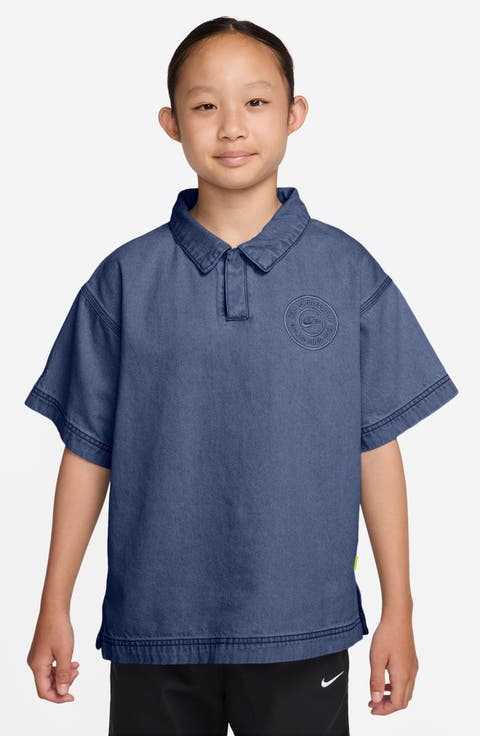 Kids' Short Sleeve Denim Polo (Little Kid & Big Kid)