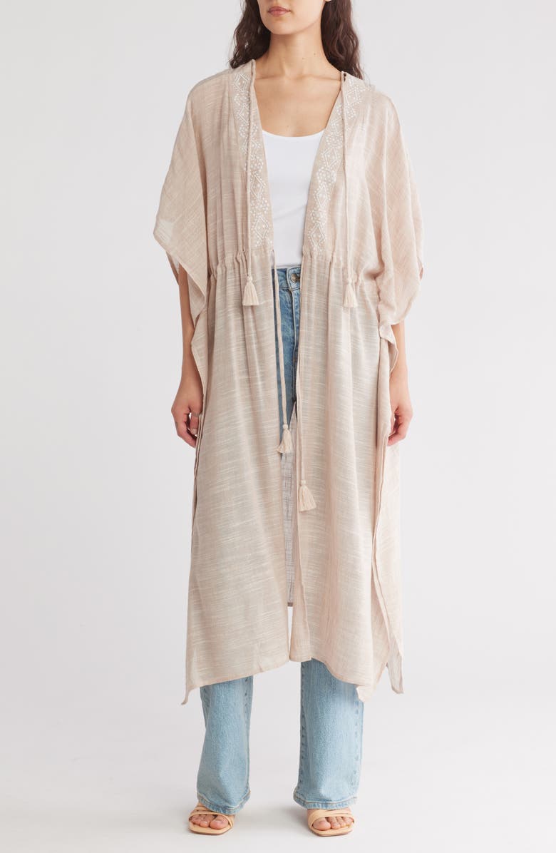 BCBG Tassel & Embroidered Duster, Main, color, Neutral